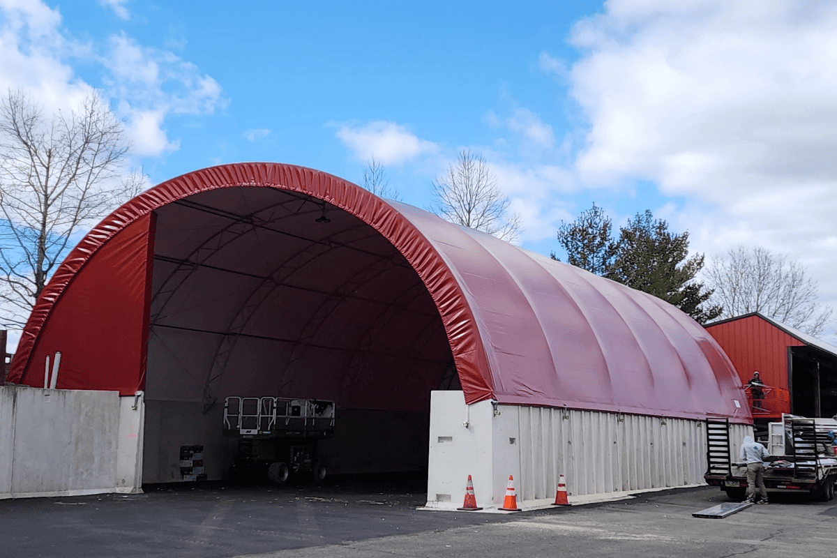 Temporary shelter with a curved roof