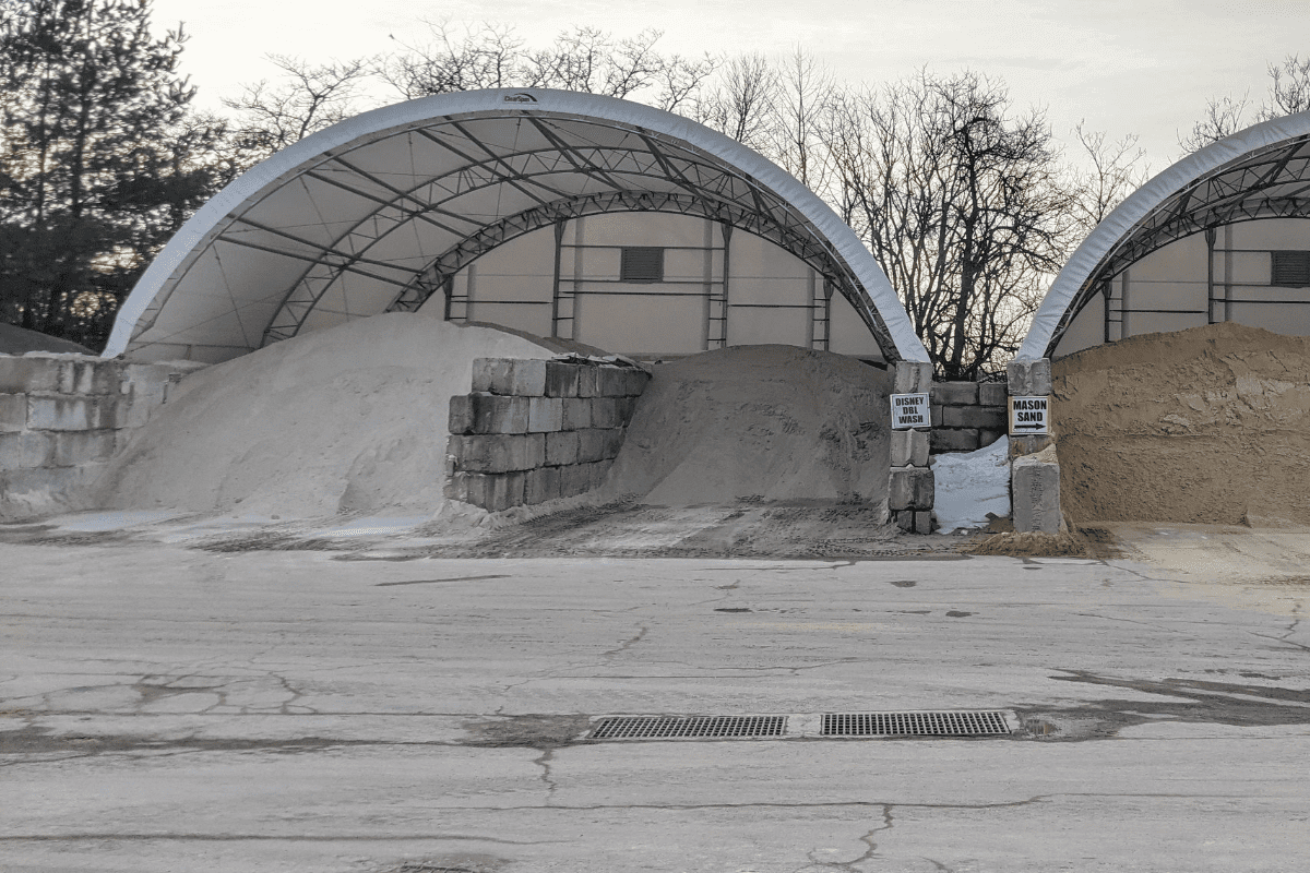 Sand piles under dome shelters